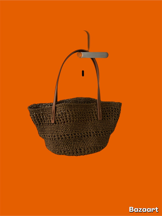 Cabas raphia fait main – sac bohème chic anses cuir