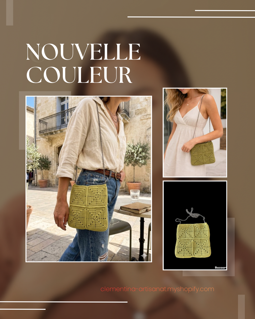 Sac bandoulière crochet granny square – fait main