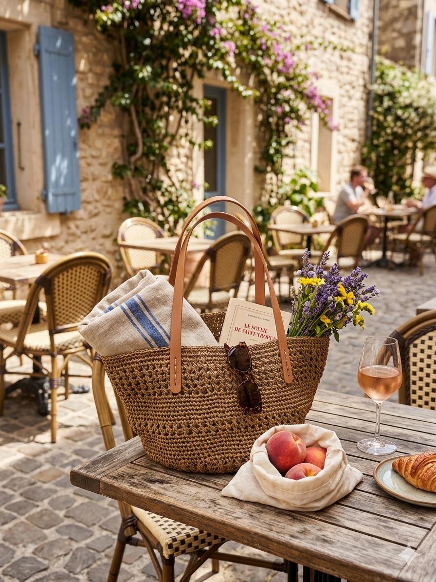 Cabas raphia fait main – sac bohème chic anses cuir